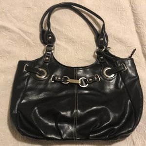 Black faux leather shoulder bag